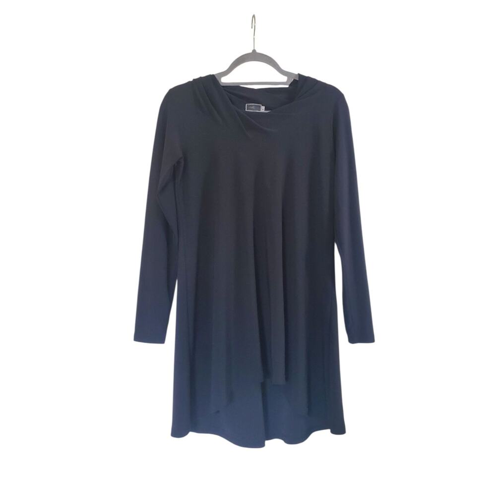 Sympli Canada Black Draped Classic Knit Asymmetrical Tunic Blouse Top, Size 4